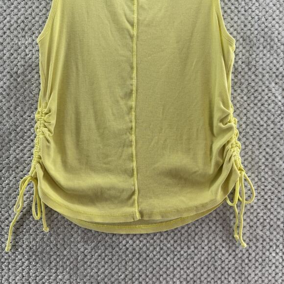 Pilcro Anthropologie Top Womens XL Yellow Rib Knit Square Neck Ruched Tie Tank - Picture 12 of 13